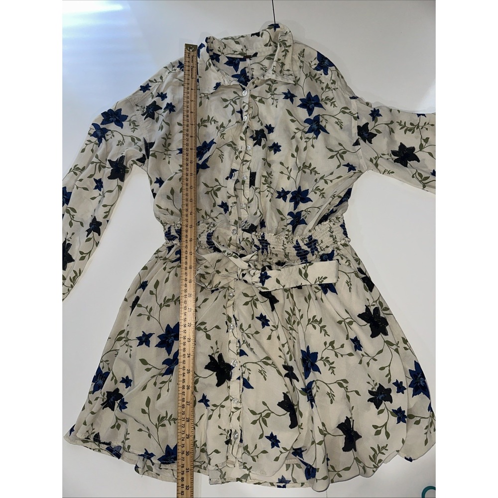Free People Lighten Up White Floral Long Sleeve V-Neck Boho Mini Dress S/P - Picture 8 of 11